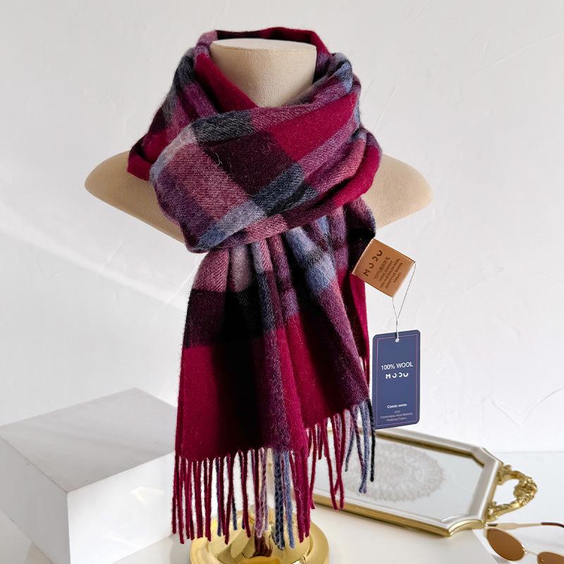 

Winter Wool Scarf Universal Thicken And Warm Pure Wool Solid Color Plaid Scarf For Men And Women Bandana Scarves One Size
