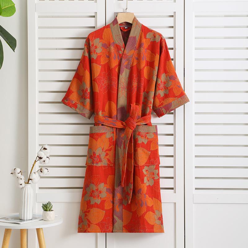 Pure Cotton Double Layer Gauze Bathrobe - Class A Spring/Summer, Thin, Water-Absorbent, Quick-Drying Yukata for Couples