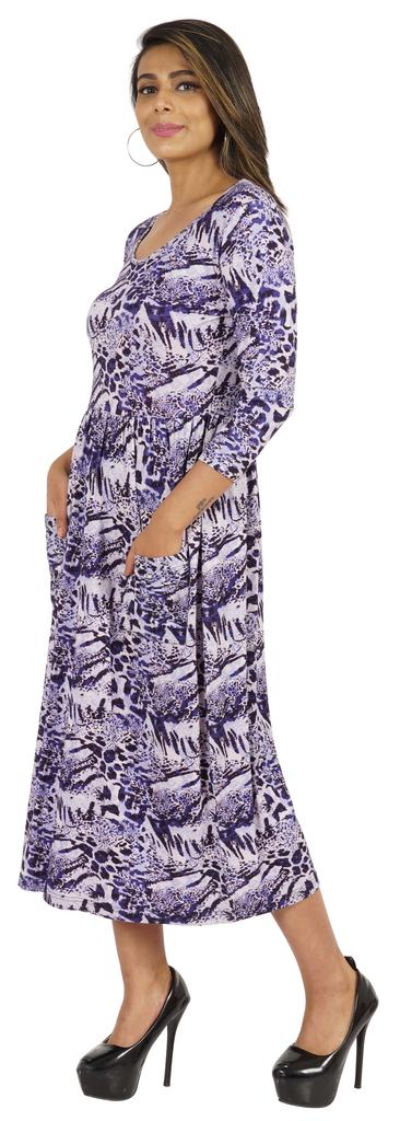 Phagun Women Summer Midi Dress Casual Loose Pockets Dress Scoop Neck Dresses