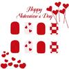 24 Pcs Valentines Day Stick on Nail Heart Full Cover False Nail Glossy Press On Nail with Plaids Manicures Supplies