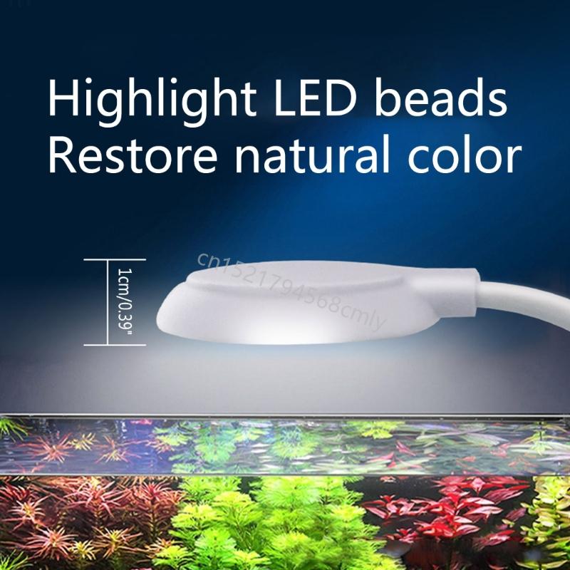 Aquarium LED Clamp Light 360-Degree Flexible to Adjust Lighting Illuminates Fish Tanks without Radiation Wide Clip 6XDE
