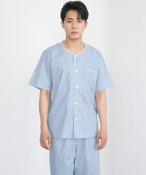 

[May Flower] Blue Stripe Short Sleeve Pure Cotton Men s Plus Size Pajama Set [Shipped from Korea] 100% Authentic 5-110