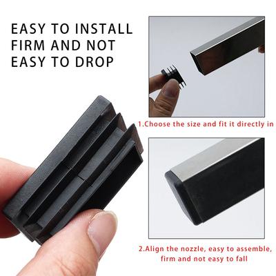 10 piezas Almohadilla para Pie Cuadrada Negra Protegida Tapa para Pie Cubierta de Pie Plástico Mueble Tubo Rectangular Tapón