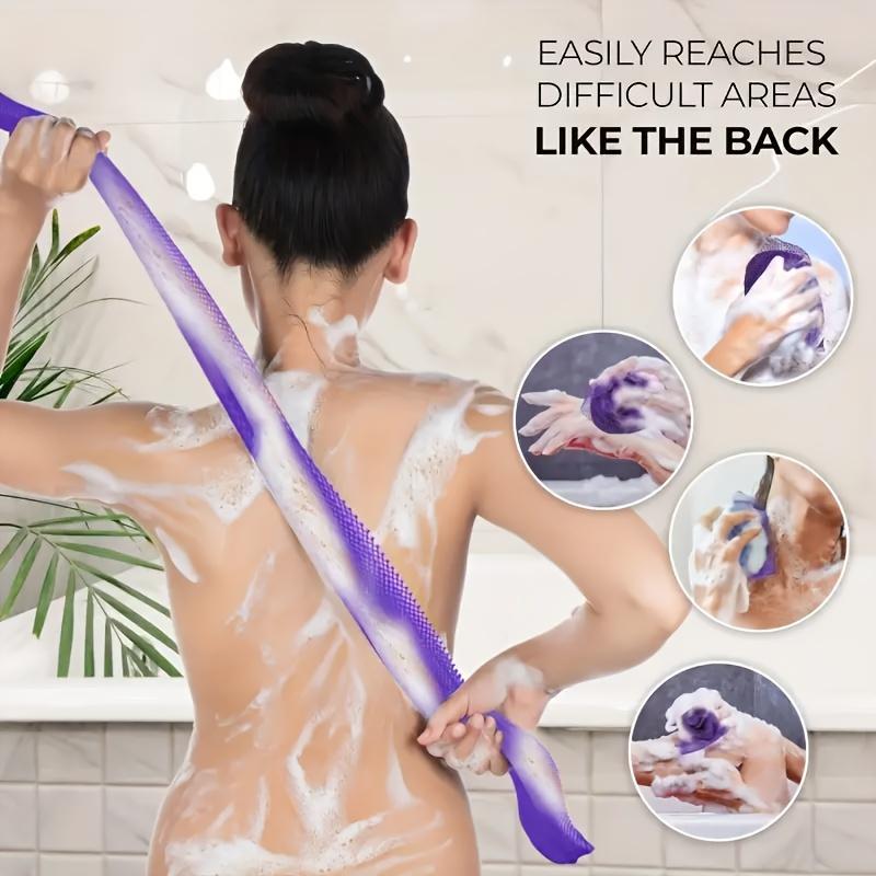3pcs, African Net Long Shower Sponge,Body Exfoliation, Body Scrubbing, Back Scrubbing, Smooth Light Beige Stretching Up To 66 Inches