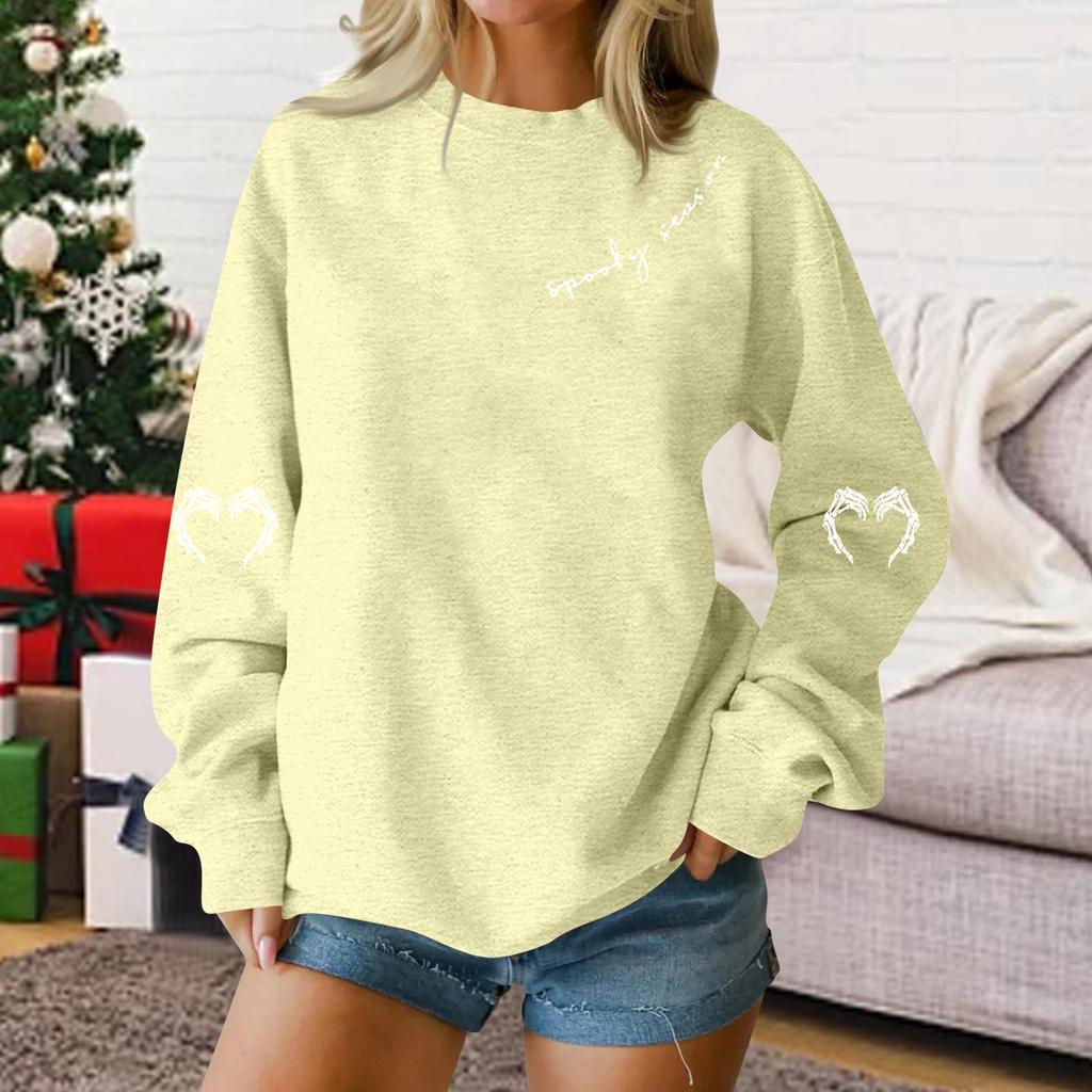 Women's Fashion Casual Long Sleeve Loose Fit Graphic Crewneck Pullover Sweatshirt