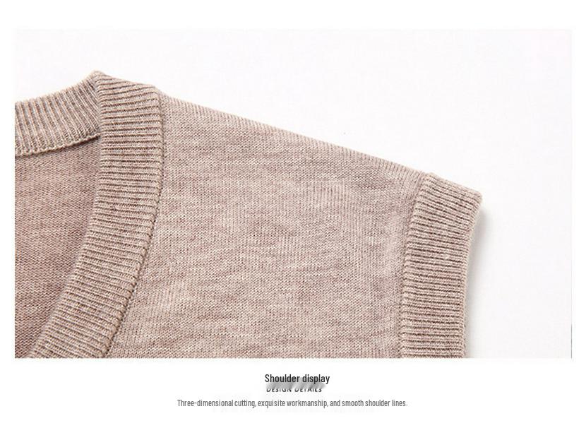 Men's Wool V-Neck Sleeveless Sweater - Solid Color Business Casual Knitwear for Spring and Autumn