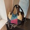 Canvas bag women's large-capacity new summer versatile contrasting color splicing messenger bag class tote bag