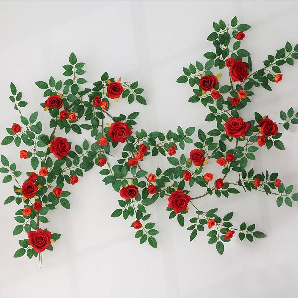 190cm Artificial Rose Vine Rattan Vine Hanging Rose Realistic Silk Flowers Rattan  Outdoor