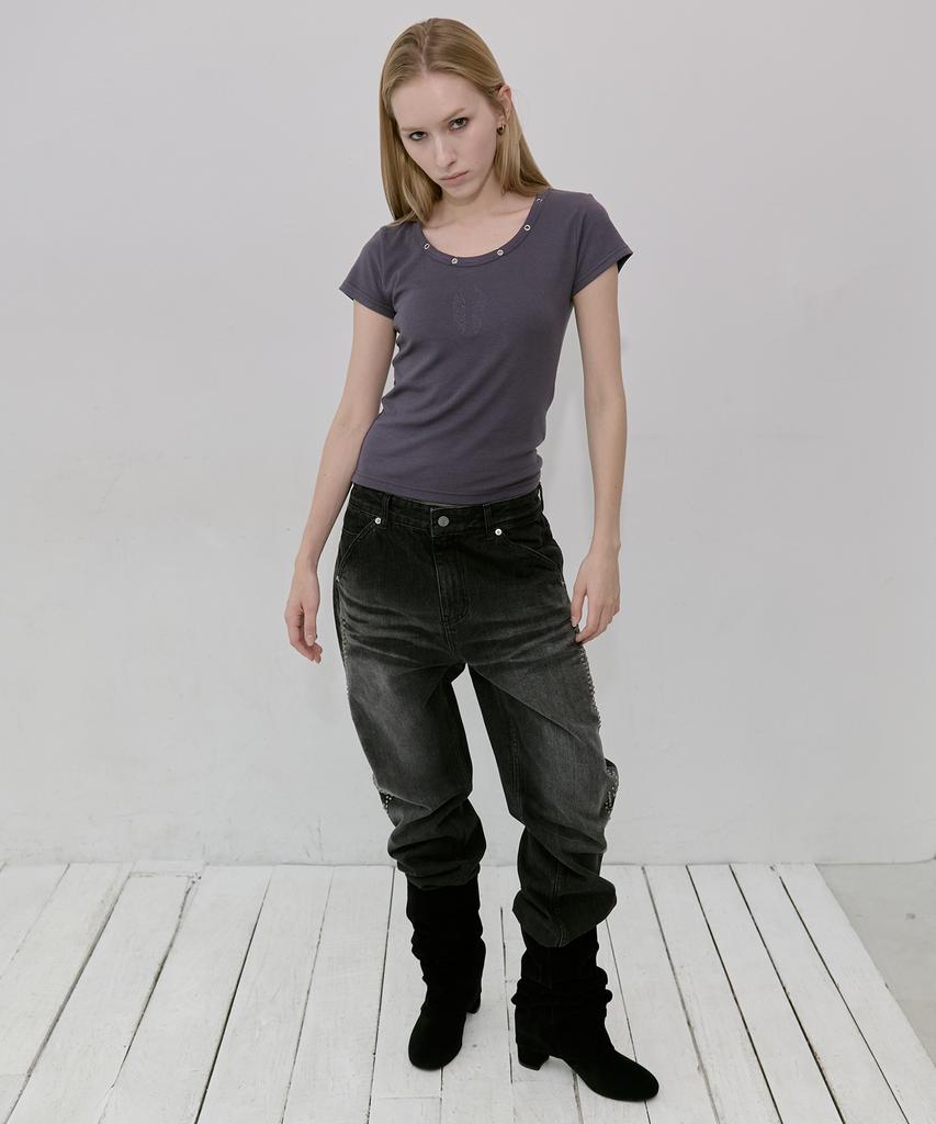 Lekim Lwe Eyelet T-Shirt (Charcoal)