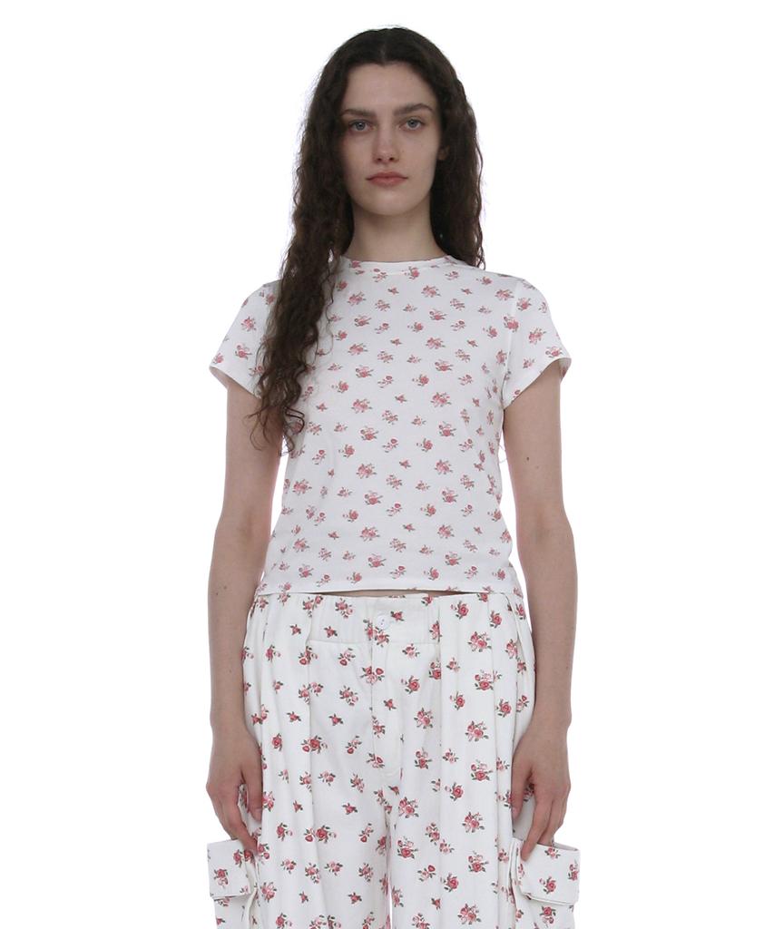 PARTIMENTO WOMEN Floral Print Short Sleeve Tee_White