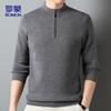 ROMON Men's 100% Wool Full-Zip Stand Collar Sweater