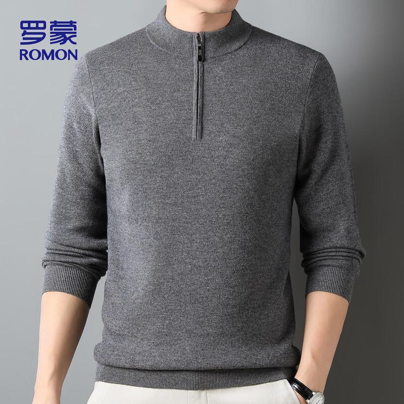 ROMON Men's 100% Wool Full-Zip Stand Collar Sweater