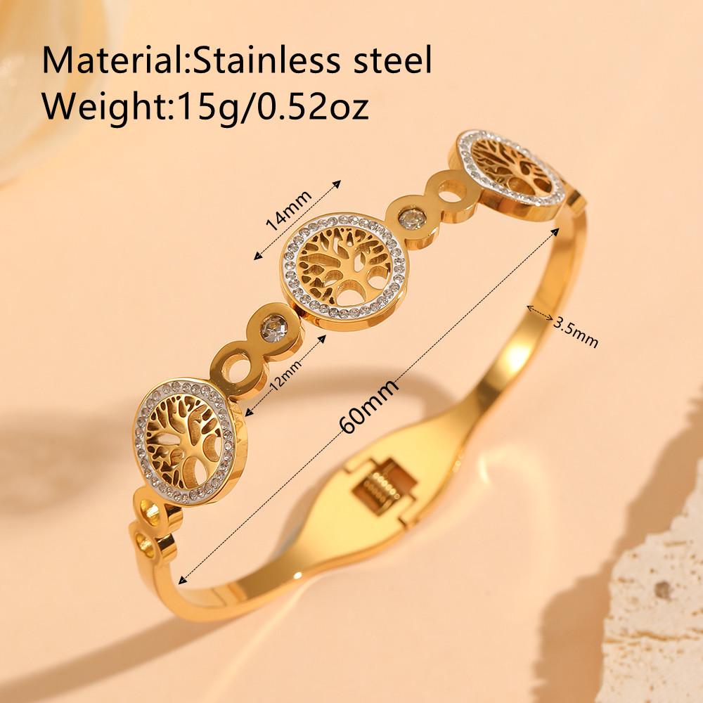 18 Karat vergoldetes Lebensbaum-Armband mit Diamanten - Damen Titanstahl