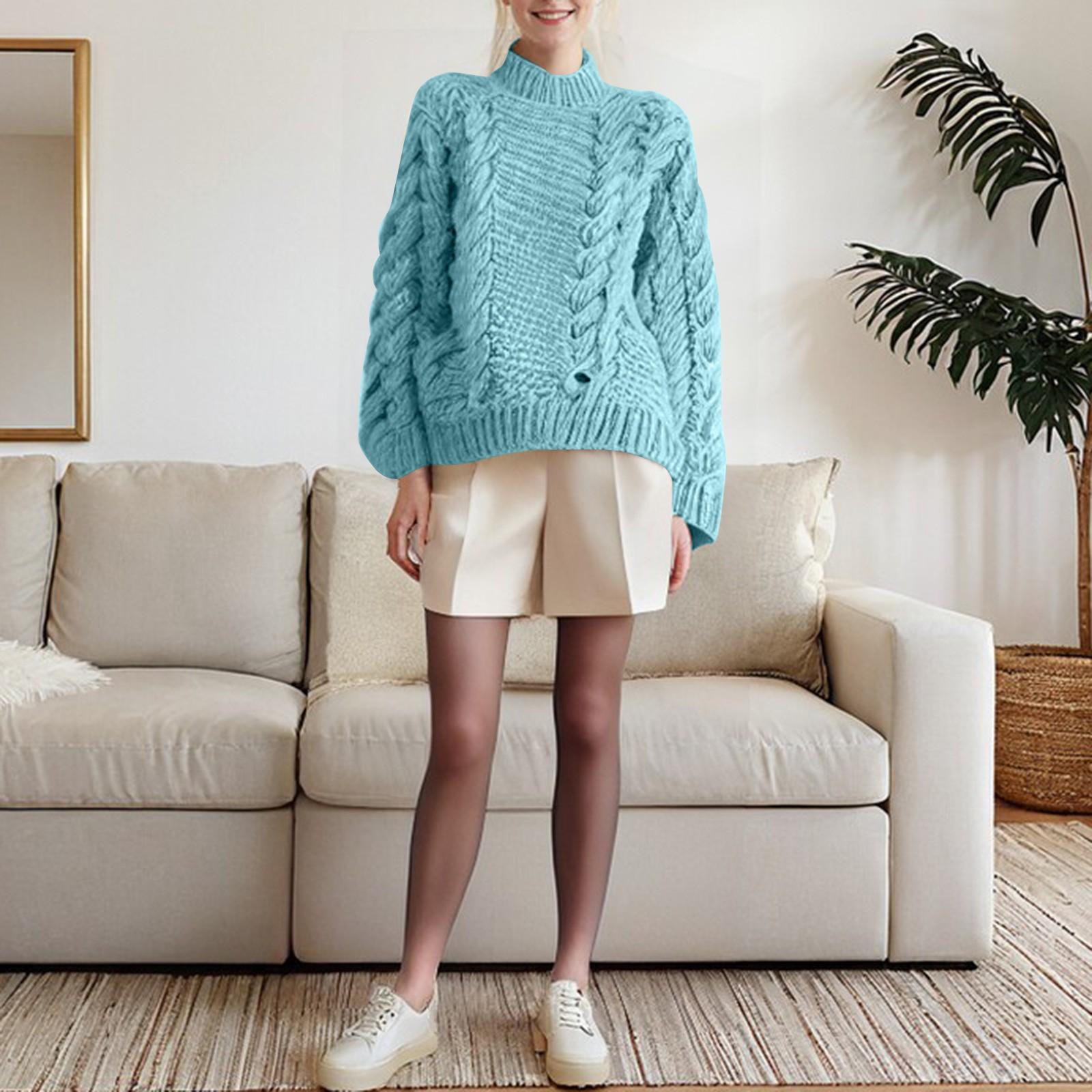 

Женский осенне-зимний однотонный свободный свитер с круглым вырезом и расклешенными рукавами S небесно-голубой