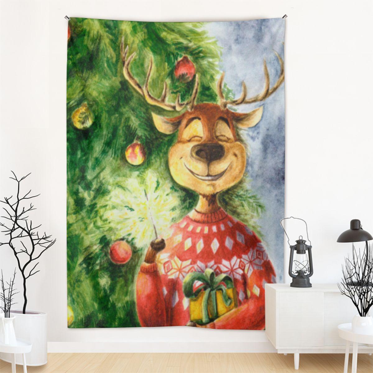 Рождественский гобелен с печатью Европейский и американский праздник Санта-Клаус Лось фоновая ткань 100x75cm