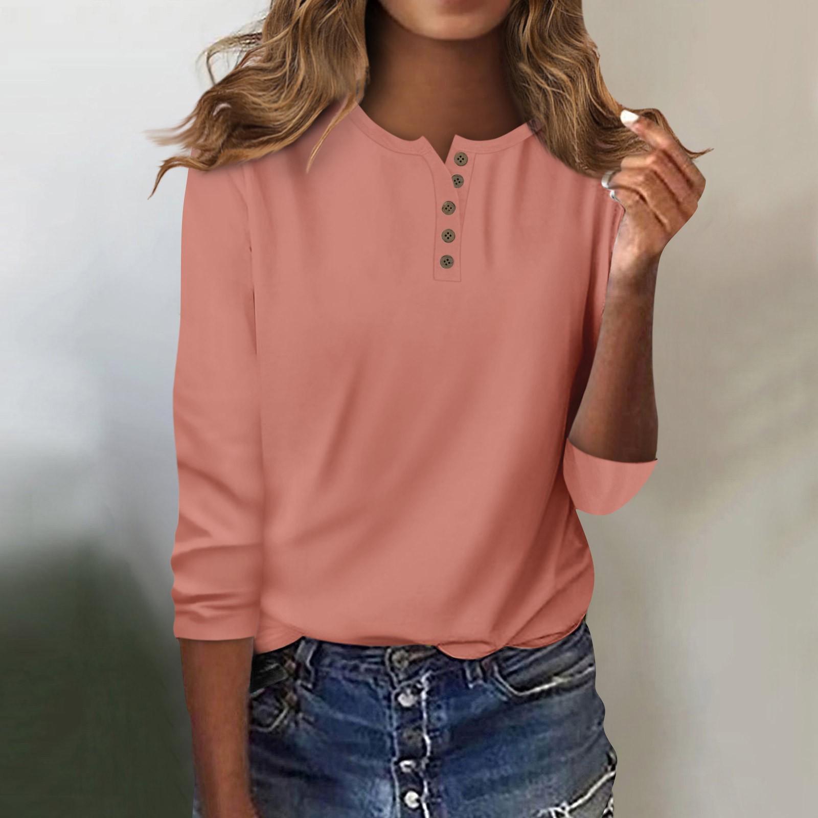 

Женская мода, повседневная свободная однотонная футболка с круглым вырезом и рукавами 3/4, женский топ XXXL розовый