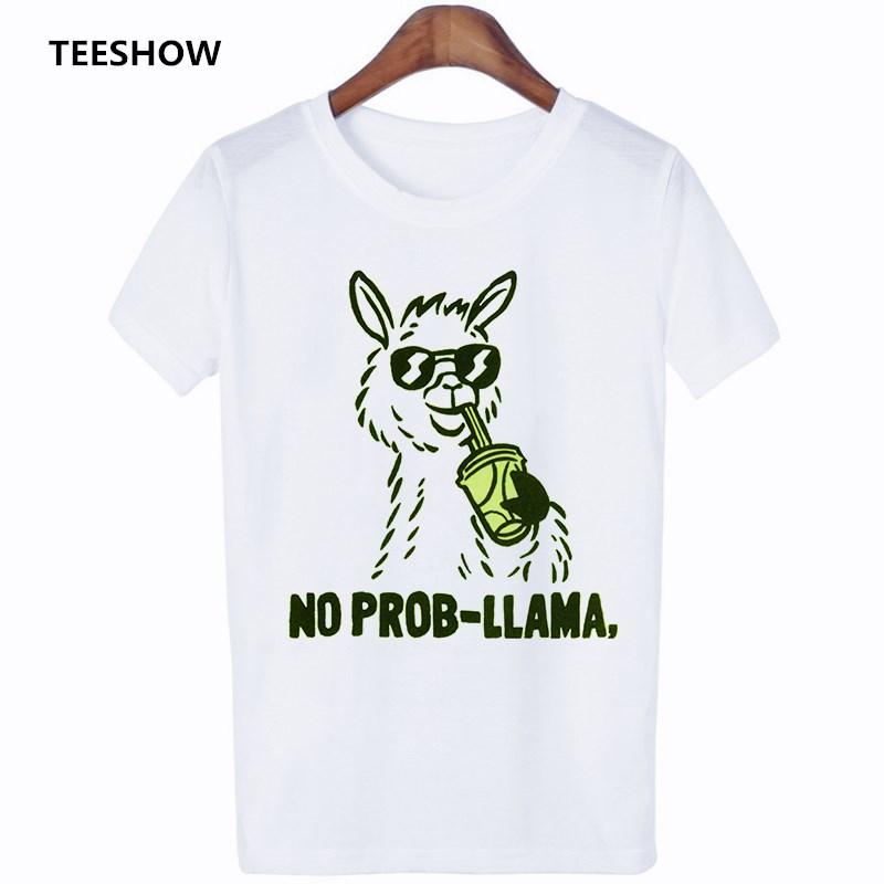Camisas Mujer Fashion No Prob Llama Fun T Shirt Leisure Ropa Mujer Streetwear Tshirt Lovely Alpaca Female Summer Tshirt