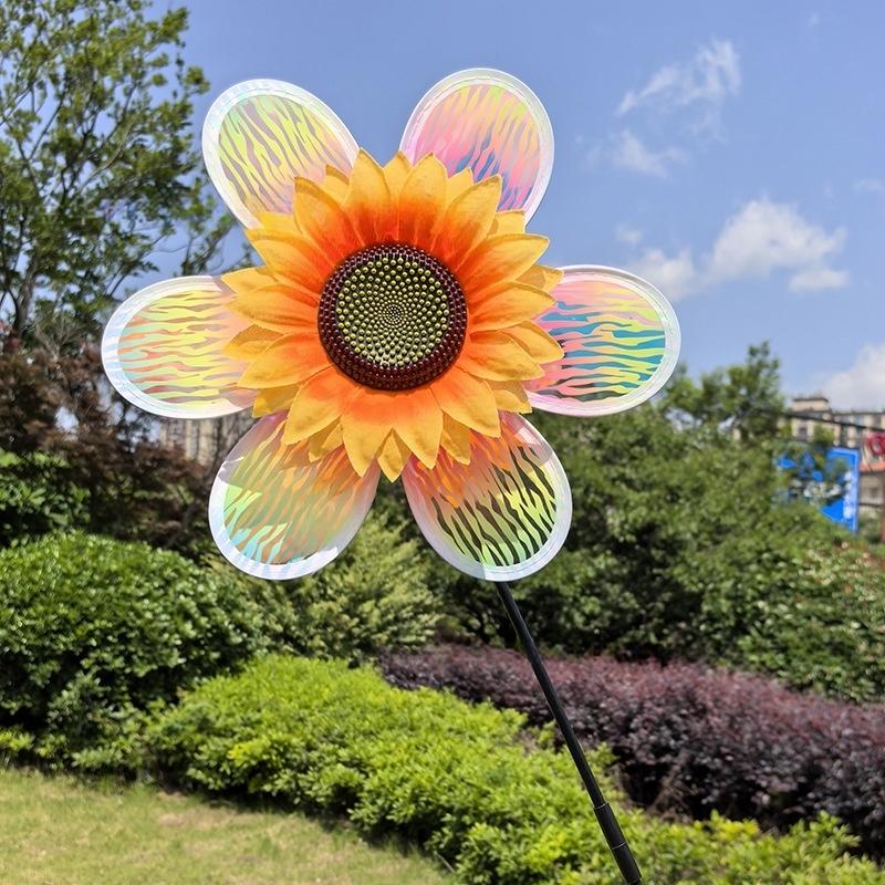 

1 Piece Colorful Film Illusionary Flame Color Changing Sunflower Windmill Double-Layer Wind Spinner Kids Toys Garden Decor