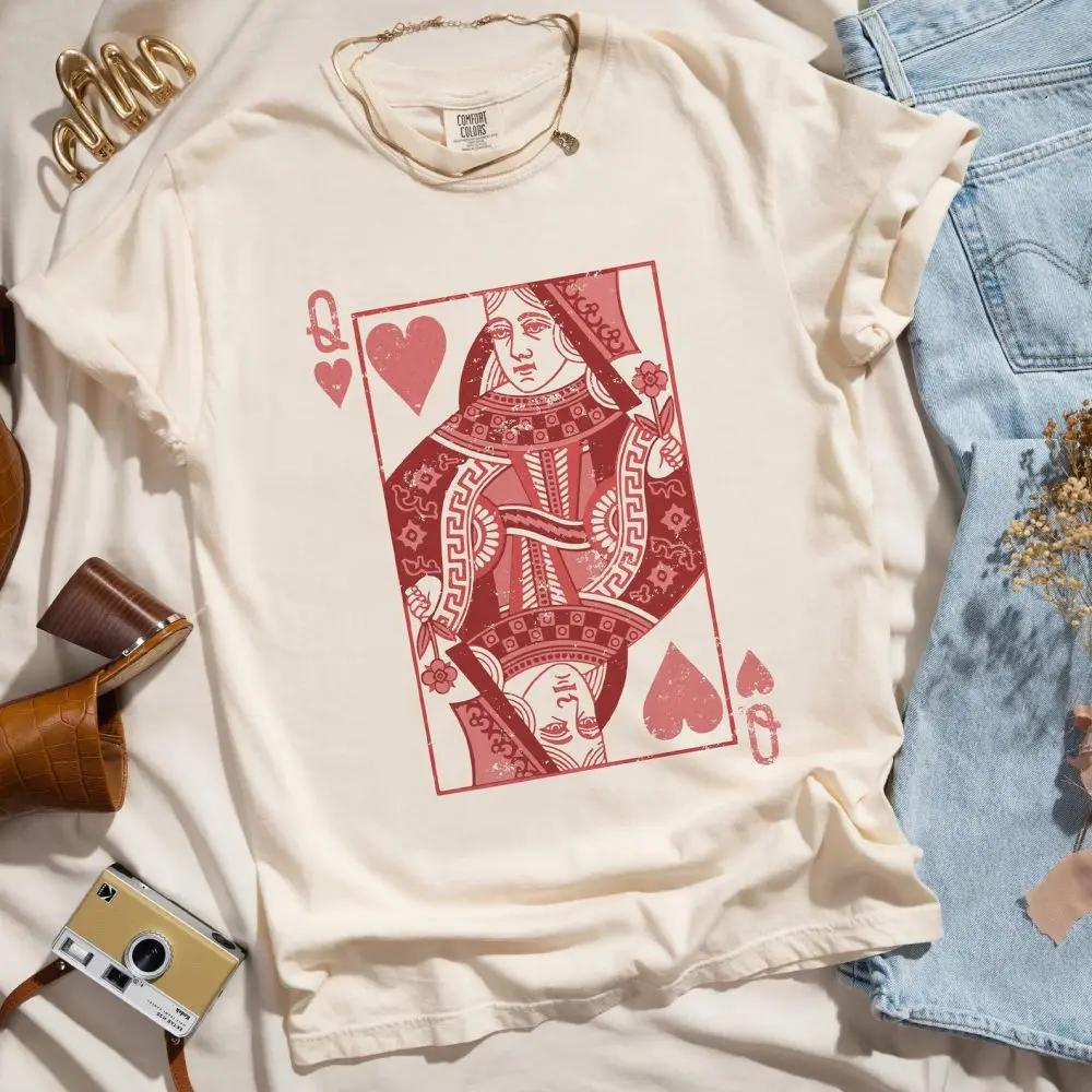 100Cotton Tee Queen of Hearts Alice In Wonderland Feminist Shirt Retro Boho Vintage Graphic Tee Loose Unisex Y2K Tee Streetwear