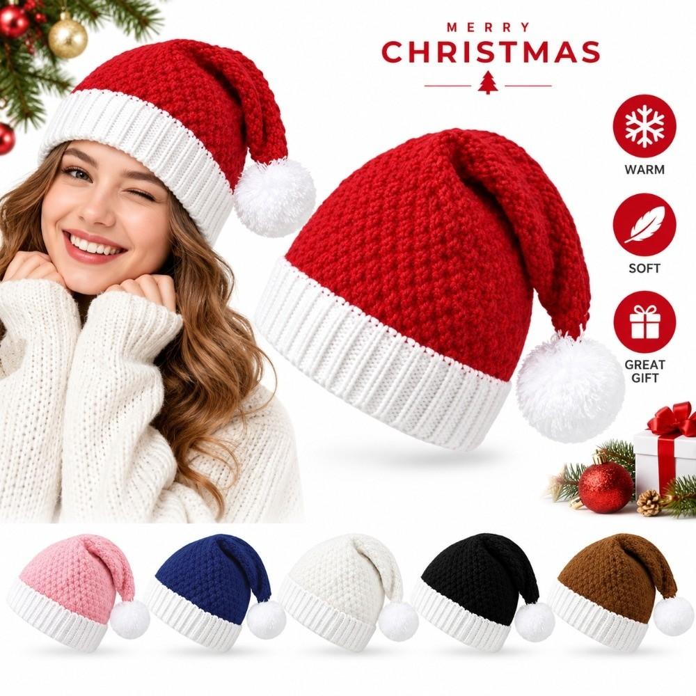 Knitted Winter Beanie Hat Soft Christmas Party Hat New Pom Pom Knit Cap Holiday Party Accessory