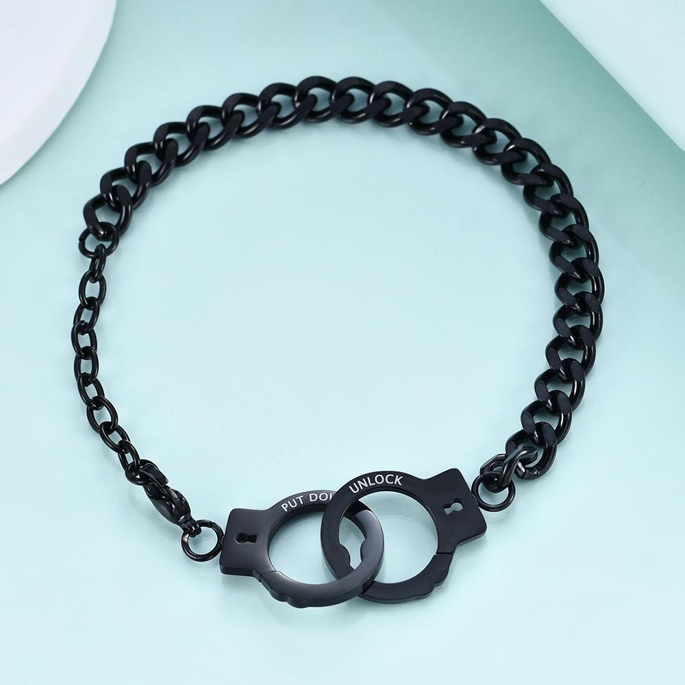 Stainless Steel Fashion Handcuff Necklace & Interlocking Bracelet Set for Women