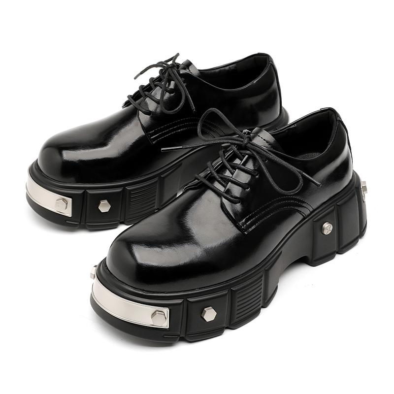 Fashion Brand Classic Black Lace Up Derby Leather Shoes for Spring Men's Comfortable Thick Soled Round Toe Formal Leather Shoes
