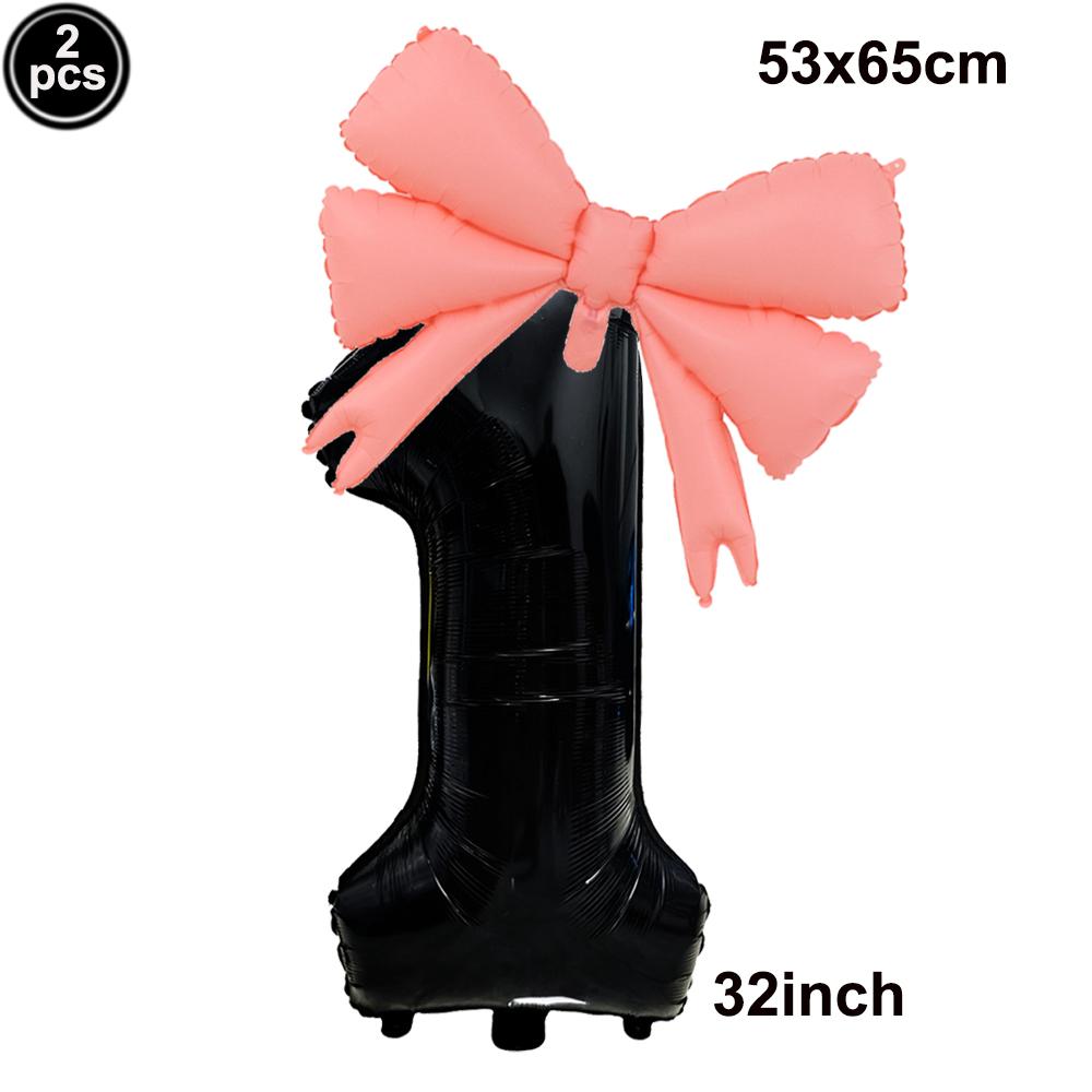 32inch Aluminum Film Black Bow Number Balloons Ribbon Bows Balloons for Birthday Decoration Supplies Anniversary Number Balloons
