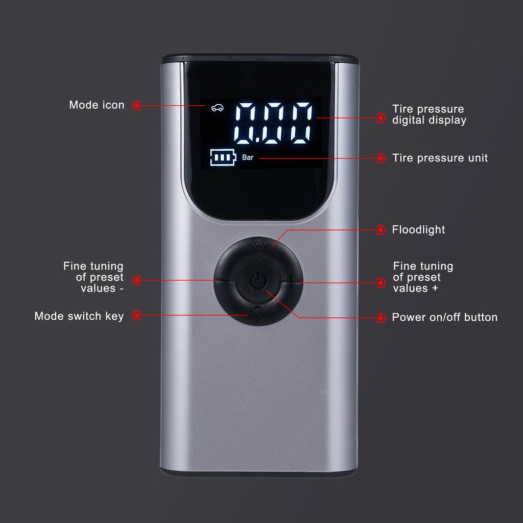 Portable Tire Inflator, Multifunctional for Car, Motorcycle, Tires, Basketball, Power Bank LED SOS Light Function Preset Tire P