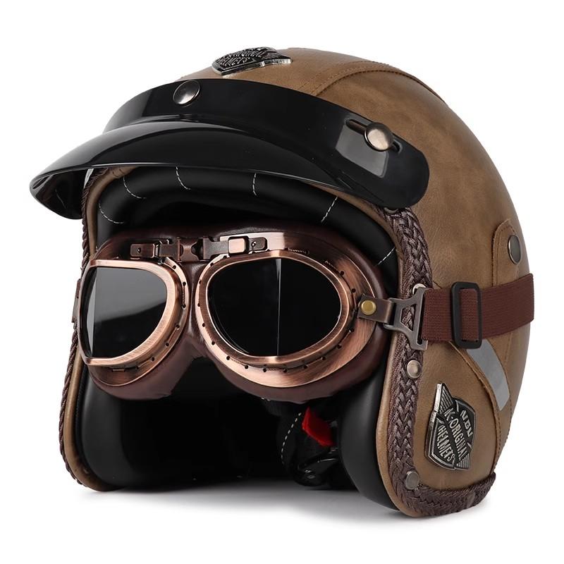 Açık Yüzlü Motosiklet Kaskları 3/4 Moped Kaskı Çift Vizörlü Hızlı Çıkarma Tokalı Yetişkinler İçin Kasklar Motosiklet Erkek Kadın Kaskı
