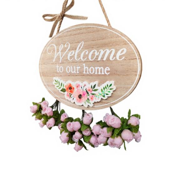 DYS Welcome Sign for Front Door, Entrance Door Plate, Pastoral Wooden Hanging Plaque Home Outdoor Wall Decor