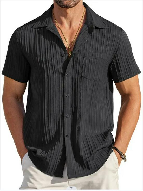 Men's Summer Trendy Solid Color Lapel Sports Casual Shirt