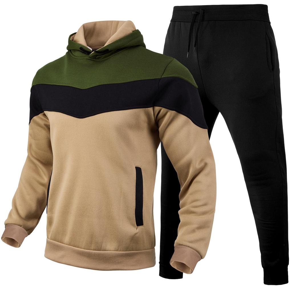 Men's Winter/Autumn Color Block Hoodie & Sweatpants Set