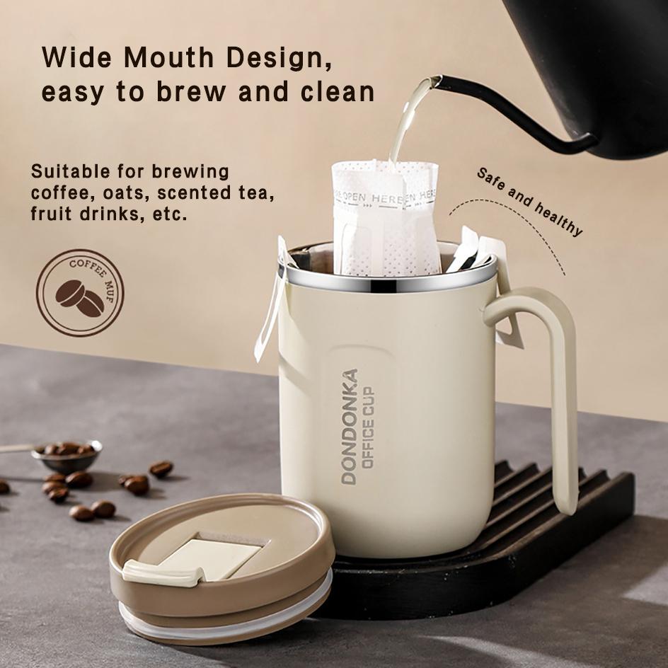304 Stainless Steel Mugs Office Folding Spoon Portable Safe Healthy Leak-Proof Handle Cup Couple Drink Water Tea Milk Coffee Cup