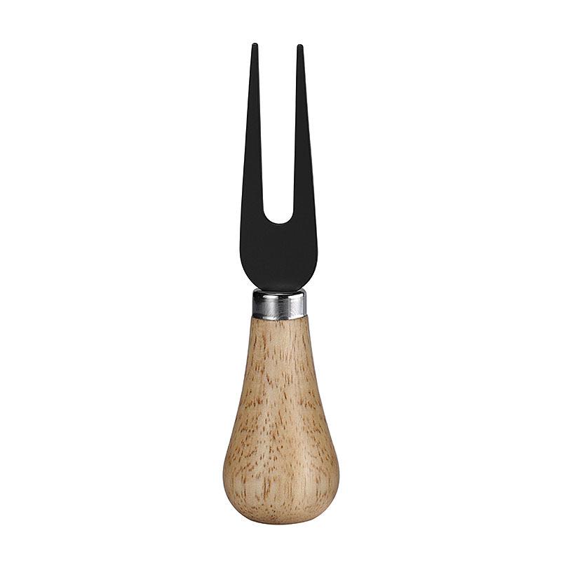 Black Stainless Steel Cheese Knife Set with Rubber Wood Handles - Includes Knife, Fork, and Spatula