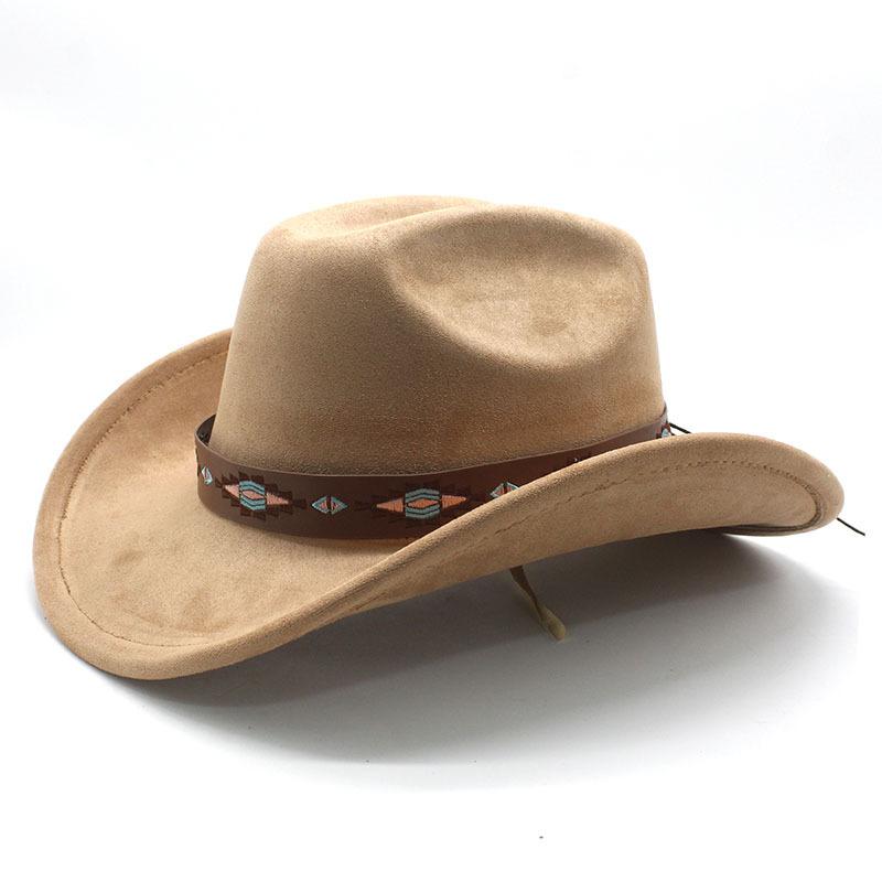 

Ковбойская шляпа в стиле вестерн, утолщенная замшевая шерстяная шляпа в стиле джаз, мужская и женская фетровая шляпа в этническом стиле, большая шляпа с карнизом на осень и зиму M（56-59cm）