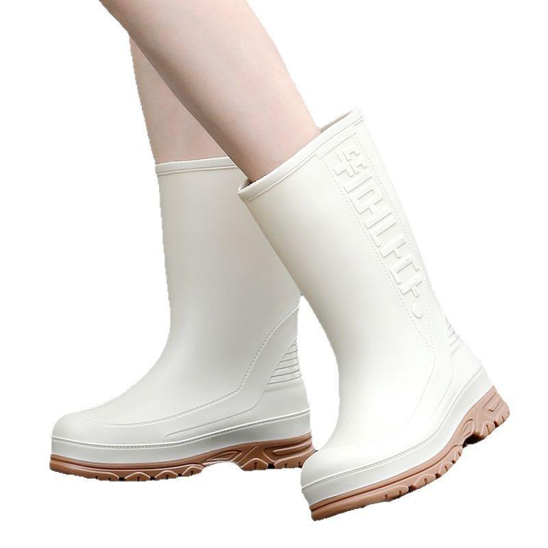 New fashion women's rain shoes PVC elegant medium tube women's water shoes non-slip sole women's rubber shoes work commuter rain boots