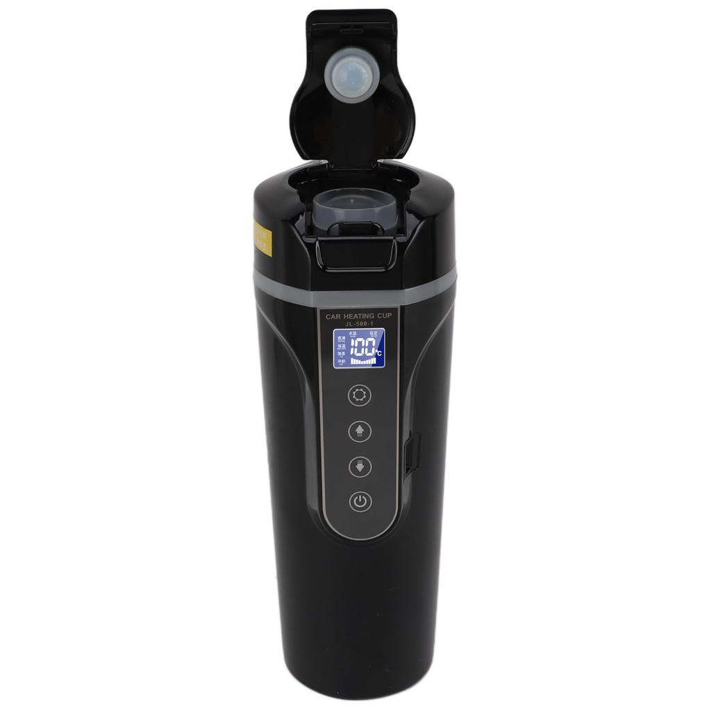 500ml Intelligent Screen Display Car Electric Kettle Car Electric Hot Water Mug Portable Car Heating Cup 12V 24V Black