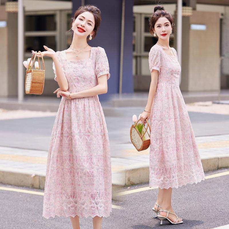 

Платье из вышитого кружева в корейском стиле - Приталенное, Дышащая летняя мода Extra Large розовый