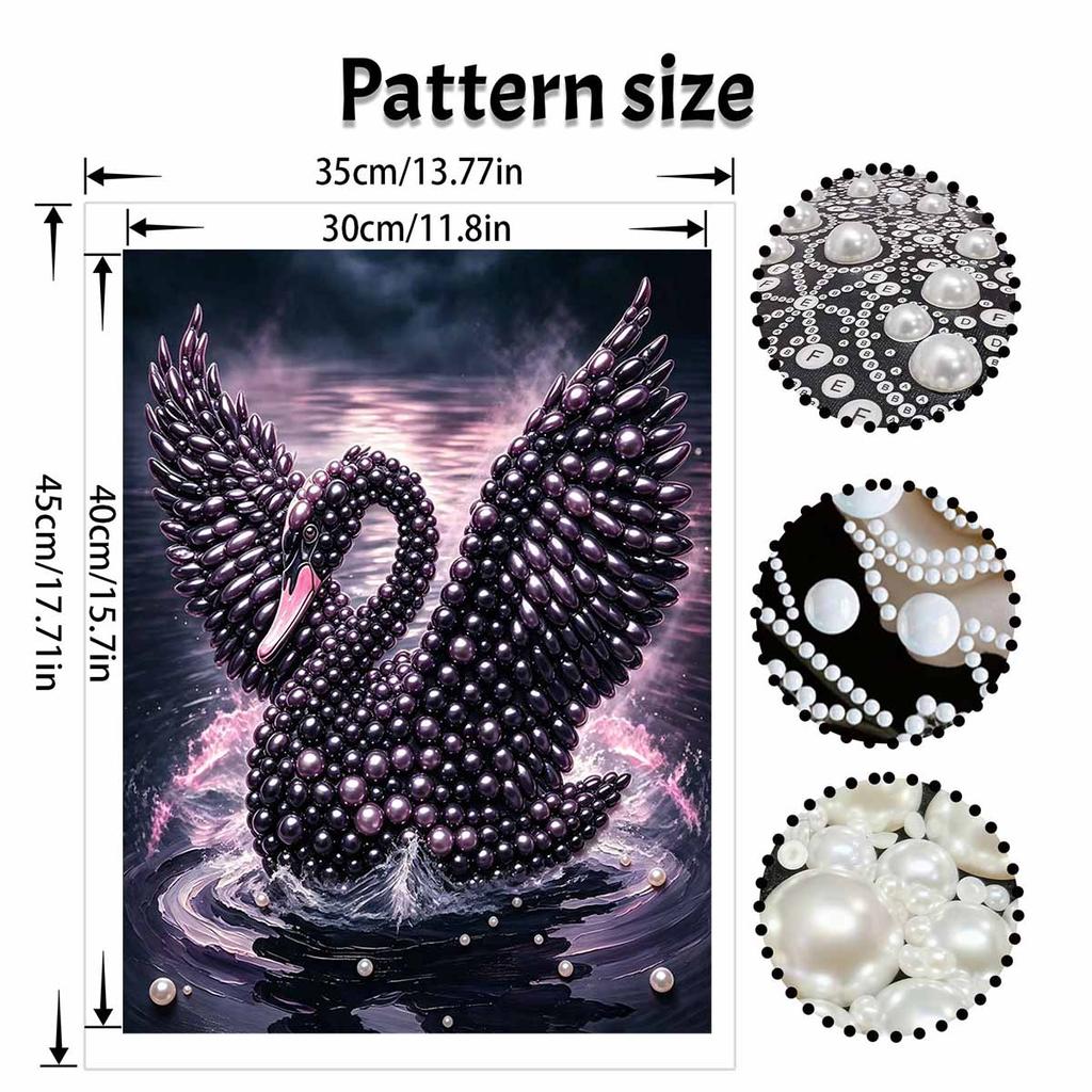 This Black Swan Pearl Painting Kit Features 5D Pearls and a Mosaic Art Style. Designed for Elegant Home Wall Decoration.