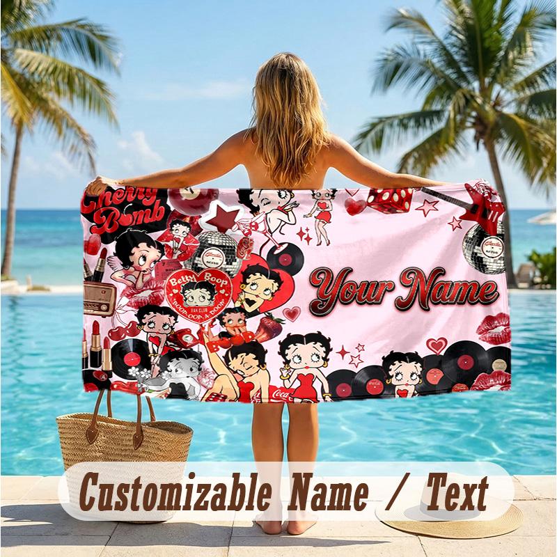 Custom Text Beach Towel, Soft Absorbent Swimming Multi-use TowelBetty Boop