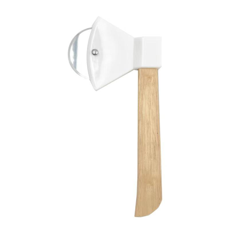 Axe-Shaped Stainless Steel Pizza Cutter with Bamboo Handle