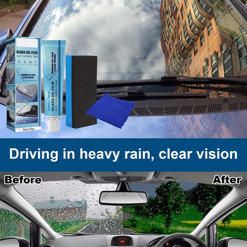 Car Glass Oil Film Removing Paste Glass Cleaner Polish Agent with Sponge and Cloth Windshield Window Cleaner Glass Film Coating