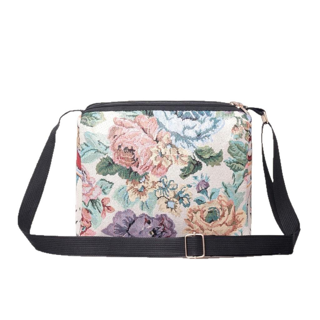 Chinese Style Doublesided Embroidered Flower Canvas Crossbody Bag For Casual Outings