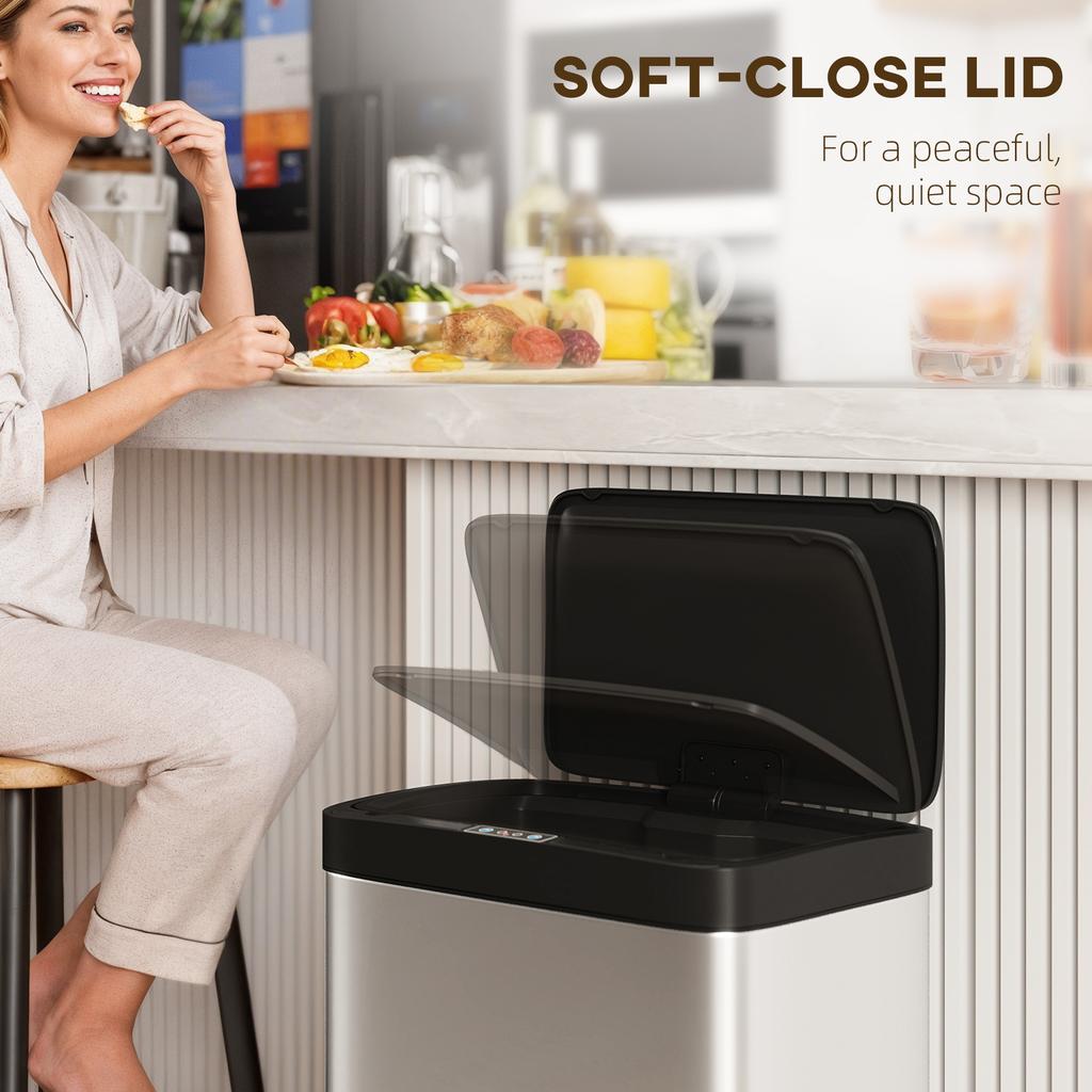 45L Stainless Steel Sensor Bin - Silver Tone