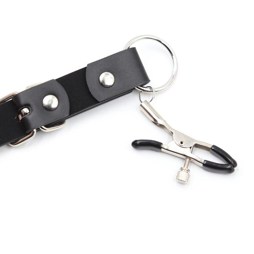 VaHppy Binding av lår Labia Klemmer Brystklemmer Med belte 2 STK PU sexleketøy for par SM BDSM Spillrekvisitter Voksenprodukter
