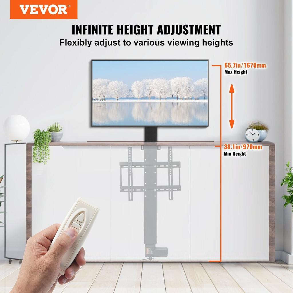 Motorized TV Lift Stroke Length 28 Inches Motorized TV Mount Fit for 26-57 Inch TV Lift with Remote Control Height Adjustable 28 Inch Load Capacity