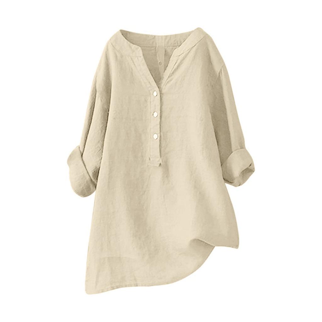 Women Stand Collar Long Sleeve Shirt Casual Loose Blouse Button Down Tops