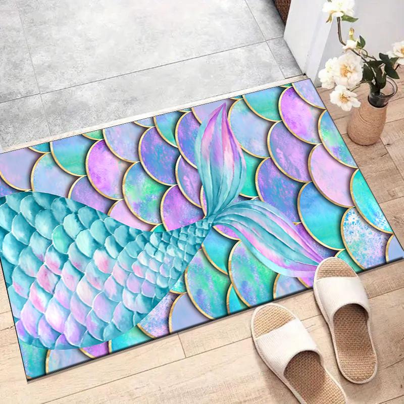 Mermaid Polyester Carpet, Soft Indoor Mat for Office Chair, Living Room, Computer Desk - Decorative Home Office Rug Design