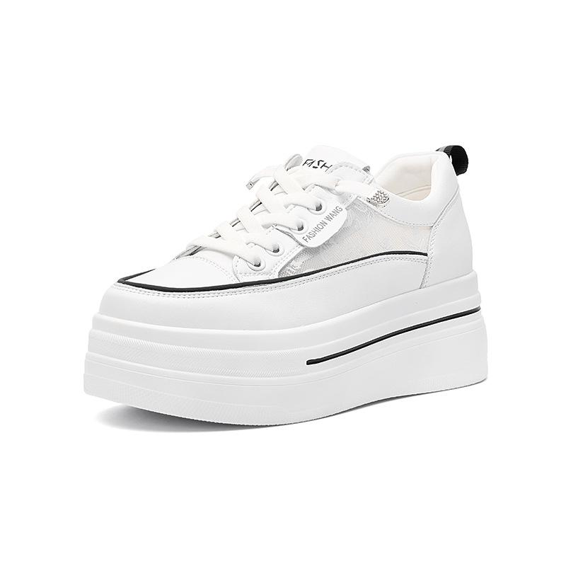 Białe buty na grubej podeszwie dla kobiet, Wiosenne sportowe buty codzienne, Uniwersalne płaskie buty podwyższające dla kobiet