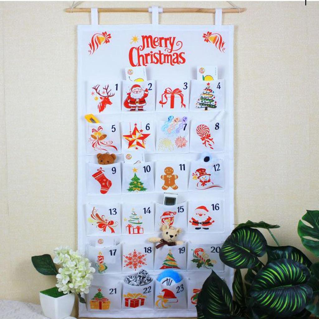 Advent Pocket Calendar 2025 24-Day Fillable Wall Decor Hangable Fabric Calendar with Pockets for Classroom Kindergarten Bedroom